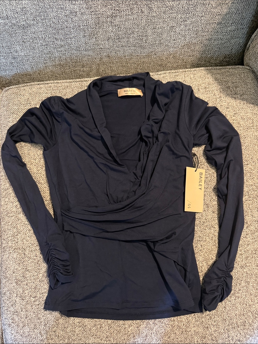 Bailey 44 Navy Wrap-Style Long-Sleeve Top